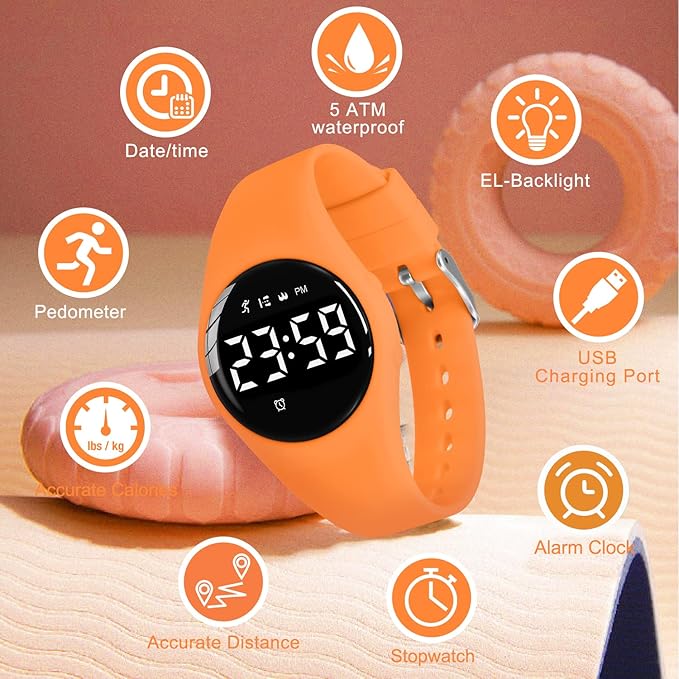 Kids Watches for Girls Boys Digital Sport Watch with Step Counter Pedometer Vibration Alarm Clock, No App Waterproof Fitness Tracker Kids Watch Boys Girls Teens Students Ages 5-16