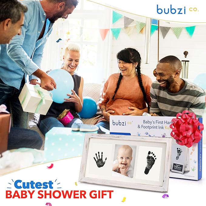Bubzi Co Baby Handprint Kit & Footprint Photo Frame for Newborn Girls and Boys, Unique Baby Shower Gifts Set for Registry, Memorable Keepsake Decorations for Room Wall or Nursery Decor (White Wash)