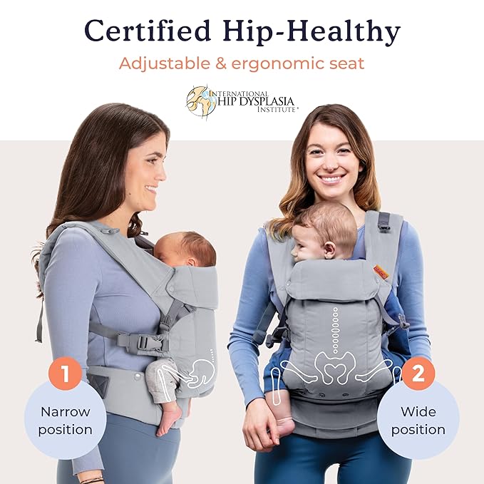 Beco Gemini Baby Carrier from Newborn to Toddler - Certified Ergonomic Newborn Baby Carrier for Infants and Children of 7-35 lbs - M Shape, Adjustable Seat, 100% Cotton (Grey)