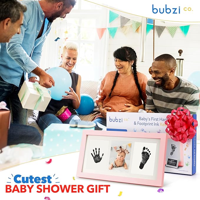 Bubzi Co Baby Handprint Kit & Footprint Photo Frame for Newborn Girls and Boys, Unique Baby Shower Gifts Set for Registry, Memorable Keepsake Decorations for Room Wall or Nursery Decor (Ballet Pink)