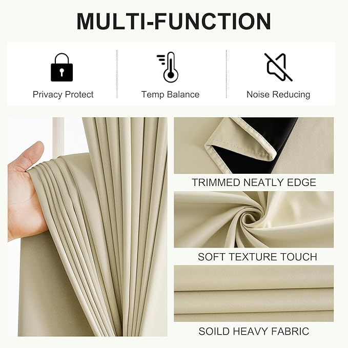 NICETOWN 100% Blackout Curtains for Bedroom 84 inch Long Thermal Insulated Blackout Curtains for Living Room, Energy Saving Grommet Drapes for Patio Door (1 Pair, Cream, 42W x 84L)