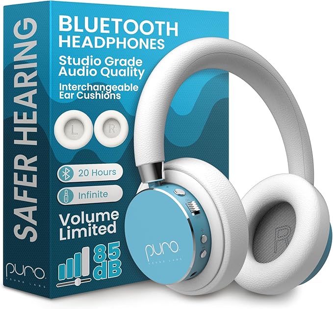 Puro Sound Labs BT2200 Plus Kids Bluetooth Headphones – Volume-Limiting 85dB, Studio-Grade Audio, Over-Ear & Comfy Design, 20-Hour Battery Life, Easy to Connect Wireless Headphones for Kids, Teal