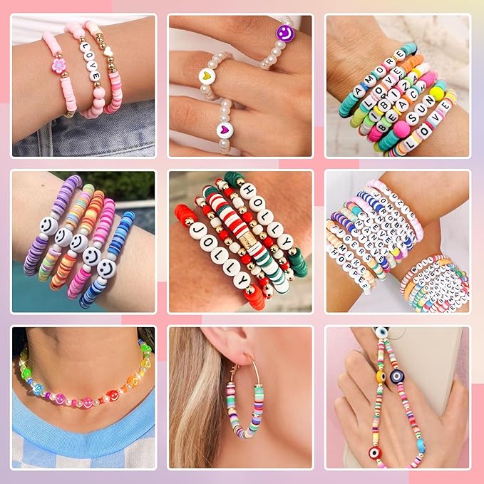 Gionlion Clay Beads Friendship Bracelet Making Kit, 72 Colors Preppy Clay A-Z Letter Number Beads & Charms Complete Jewelry Making Kit DIY Crafts Gift for Teen Girls
