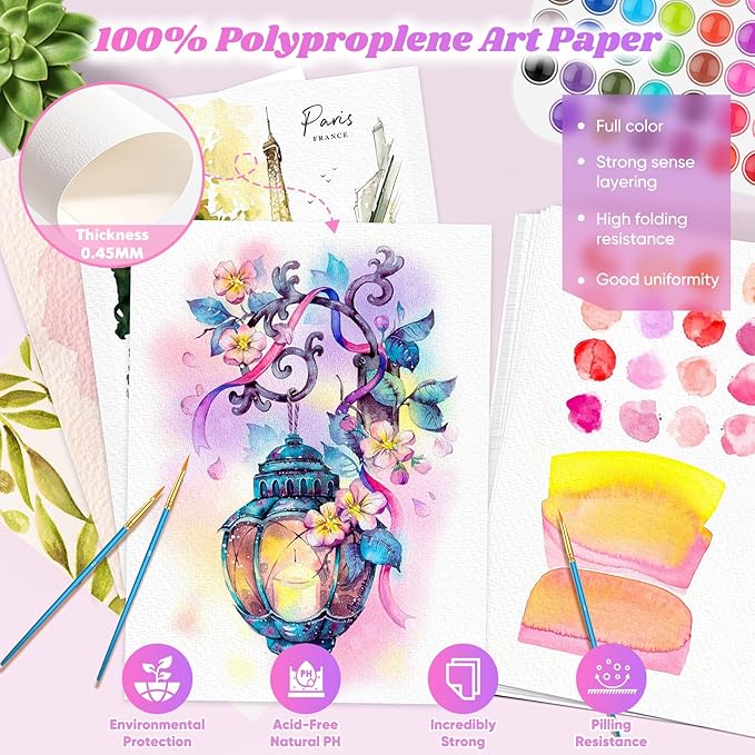 Watercolor Paper, Art Supplies for Adults Kids, 9"x12" Artist Sketch Easel Acrylic Painting Water Color Drawing Paper Bulk, Valentines Day Easter Gifts for 8 9 10 11 12 13 14 Year Old Teens Girl Boys