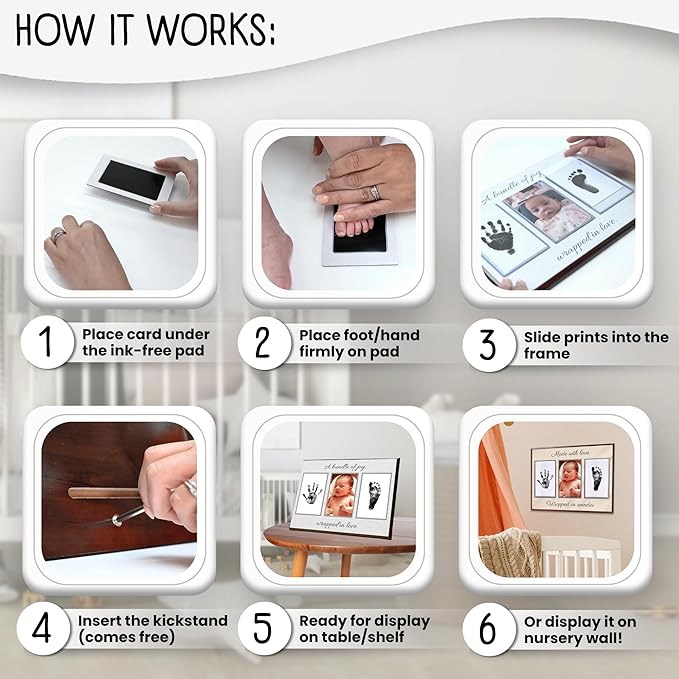 Baby Hand and Footprint Kit with Photo & Birth Details, Inkless Hand and Footprint Kit, Newborn Keepsake Plaque, Baby Shower Gifts (STYLE 2 (Baby Shower) (A Bundle Of Joy))