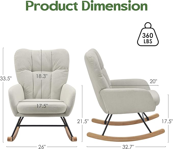 Rocking Chair Nursery, Teddy Baby Nursery Rocking Chairs, Modern Nursing Chair for Breastfeeding, Nursery Rocker for Small Spaces Indoor, Accent Glider Chairs for Living Room, Bedroom, Beige