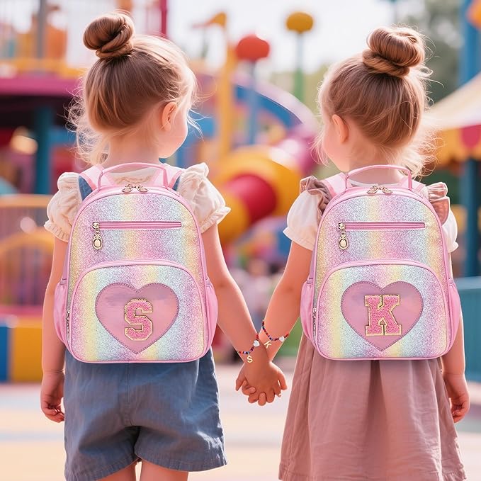 I IHAYNER Kids Glitter Lightweight Backpack for School Travel & Daycare, Toddler Backpack for Girls 3+ Preschool Kindergarten Elementary Kids Backpack-Rainbow Pink C