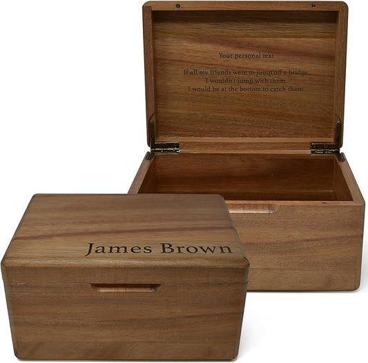 Custom Engraved Small Wooden Box - Acacia Wood Memory Boxes with Personalized Hidden Message, Walnut Keepsake Box for Pictures, Wedding Photo, Jewelry, Decorative Treasure Chest Rustic Crate, 8x6x4 in