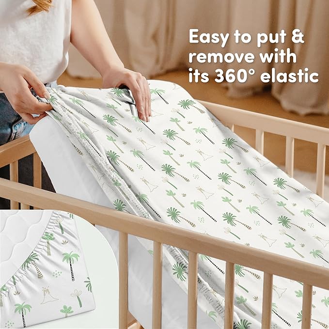 Sweety Fox 2-Pack Cotton Jersey Crib Sheets – Soft Fitted Sheets for Boys and Girls, Mini Crib Sheets, Toddler Bed Sheets (Dinosaur)