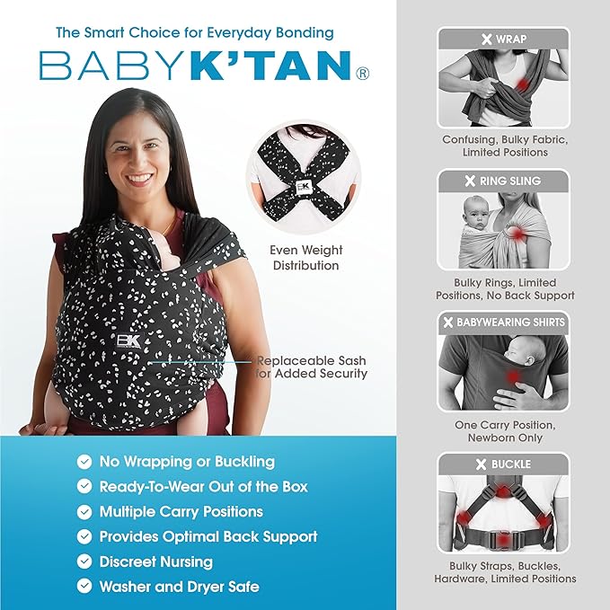 Plus-Size Original Baby K'tan Baby Carrier: #1 Easy Pre-Wrapped, Slip-On, No Rings, No Buckles | 5 in 1 Baby Sling Gift | Hands Free Infant Wrap - Newborn to Toddler up to 35lb Women 22-24, Men 47-52