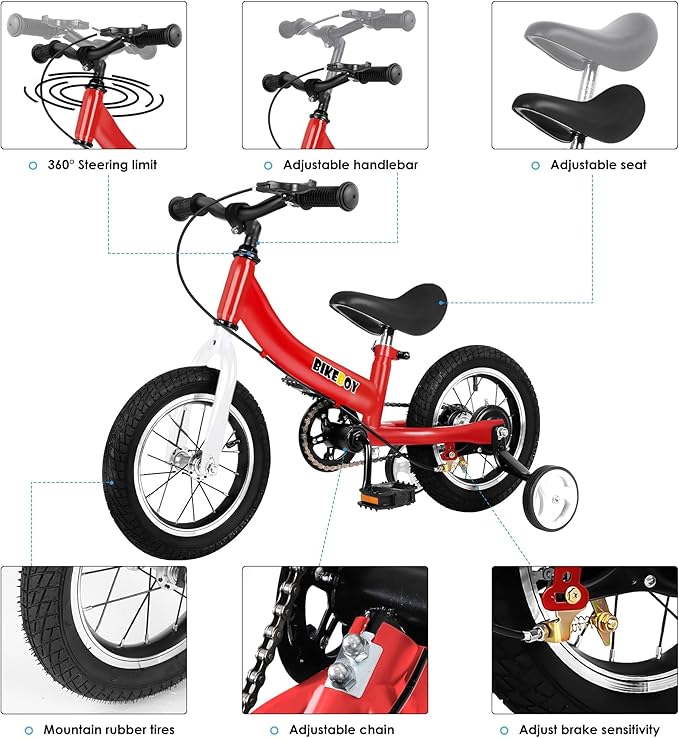 Balance Bike 2 in 1,The Dual Use of a Kids Balance Bike and Toddler Bike, for 2 3 4 5 6 7 Years Old -12 14 16 Inches with Training Theory, Brake, Pedal