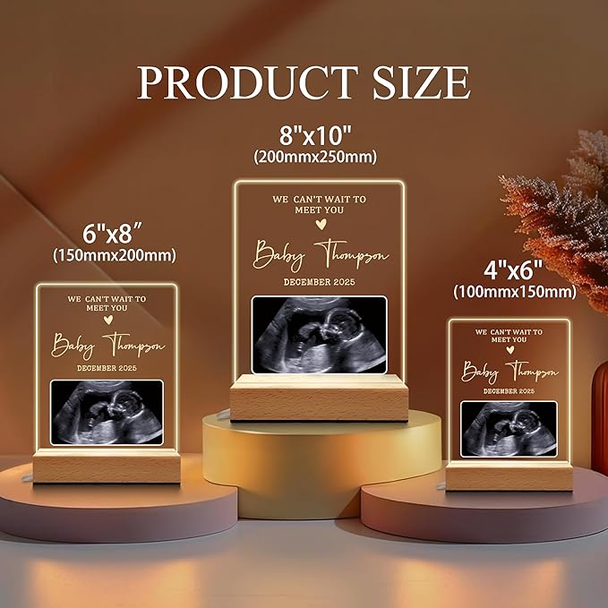 Personalized First Time Parents Gifts for Mom, Custom Ultrasound Picture Frame for Pregnant Announcement, Anniversary Mothers Day Gifts for Mom from Kids, Customized Acrylic Plaque Night Light