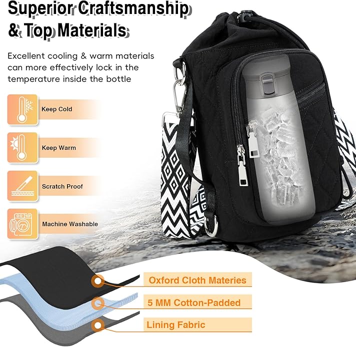 Water Bottle Carrier Bag with Strap, Water Bottle Holder Crossbody Bags for Women Men for Walking, Hiking,Cycling