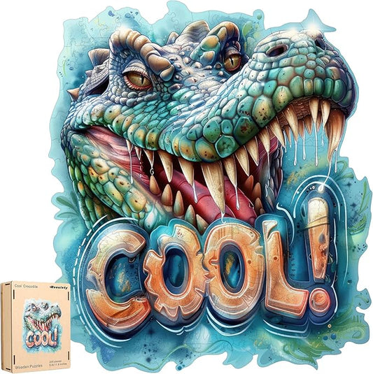 Wooden Puzzles for Adults 500 Pieces, Cool Crocodile Jigsaw Puzzles Animal Unique Shaped Wood Cut Puzzle Gifts for Adults and Kids, Family Puzzle Games
