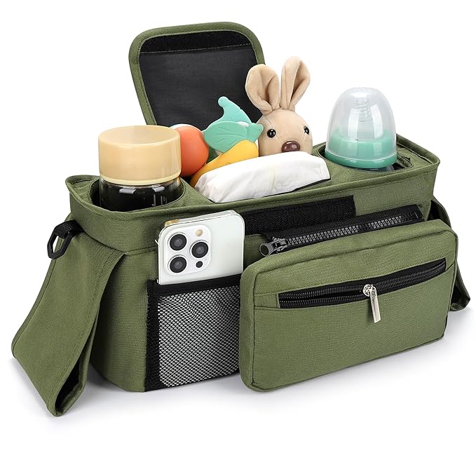 Accmor Universal Stroller Organizer with Insulated Cup Holder Detachable Phone Bag and Shoulder Strap,Stroller Bag Caddy Organizer Fits for Uppababy, Baby Jogger, Britax Strollers