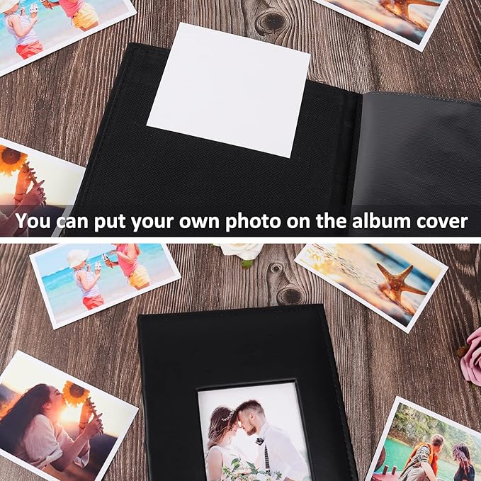 Photo Album 4x6 for 300 Photos Pictures PU Leather Cover Black Inner Page for Wedding Albums Family Photo Book Baby Anniversary Pocket Vacation Birthday Christmas Photo Albums Gift (Black)