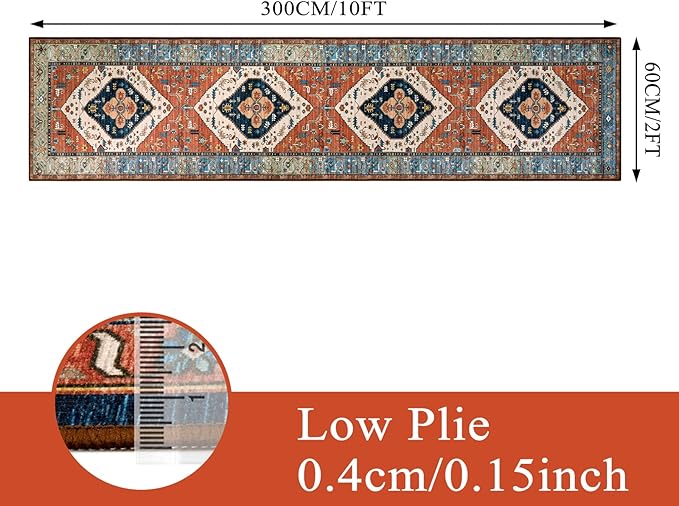 Lahome Boho Runner Rugs for Hallway 2x10 Extra Long Washable Non-Slip Hallway Rug Runner Low-Pile Stair Kitchen Carpet Oriental Throw Carpet for Entrance Bathroom Living Room Mat Foyer
