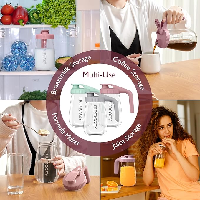 Momcozy Breast Milk Pitcher, Resistant to Heat and Cold Abrupt Temp Swings, No Leak Breast Milk Fridge Storage Container With Wide Mouth, Fast Baby Formula Maker, Breastfeeding Essentials, Pink