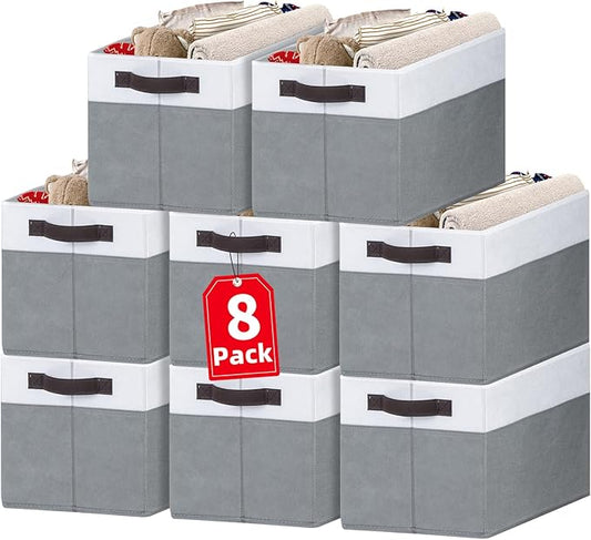 Criusia Large Storage Baskets 8 Pack Versatile Fabric Storage Bins for Closet Cabinet Wardrobe Nursery Pantry | Nursery Organizer Bins for Baby Diaper Toys Clothes | Housewarming Mothers Day Gift