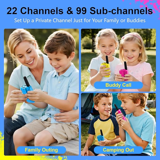 Walkie Talkies for Kids Toys for Boys Girls 4-6, 3 Miles Range Walkie Talkie to Camping, Outdoor 4 Year Old Girl Birthday Gifts for 3 4 5 6 7 Year Old Boy Girl Gifts Age 6-8 (Blue&Pink&Yellow)
