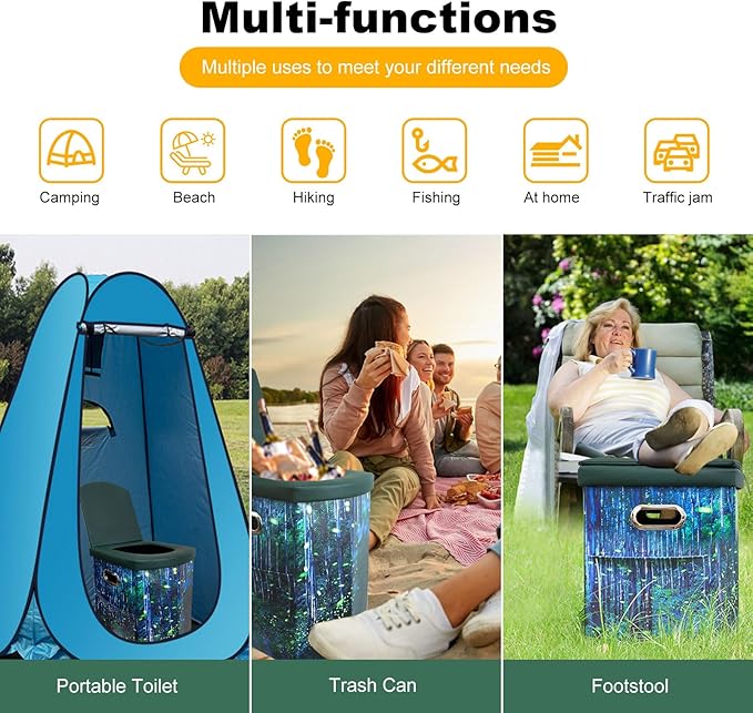 Upgrade XL Portable Toilet for Adults, Extra Large Portable Travel Floding Toilet, Camping Tall Toilets with Lid for Adults and Kids Compact Potty for Car,Hiking,Beach and Camping