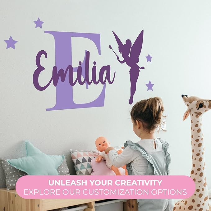CRYPTONITE Personalized Name & Initial Tinkerbell Vinyl Wall Decals - Baby Girl Bedroom Decor - Fairy & Princess Wall Decals (A. Tinkerbell)