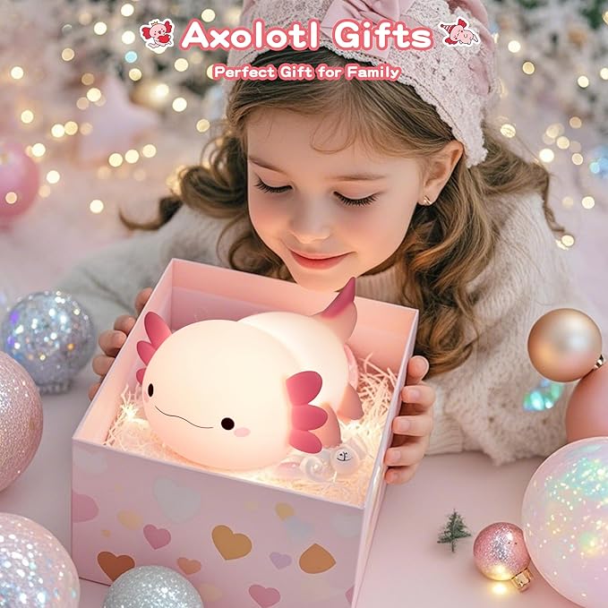 Axolotl Lamp,Cute Axolotl Night Light,Dimmable Silicone Animal Nursery Night Light,Adorable Rechargeable Squishy Novelty Bedside Touch Lamp,Baby Room Decor, Axolotl Gifts for Kids/Girls