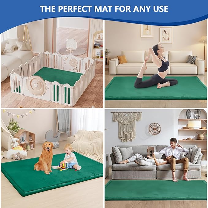 Baby Play Mat for Floor,1.3" Thick Memory foam Tummy Time Mat for Toddlers,Infants,kids,Water-Repellent Soft Nursery Rug ,79"×118" Extra Large Non Slip for Crawling&Yoga,Tatami Style for Living Room(Dark Green)