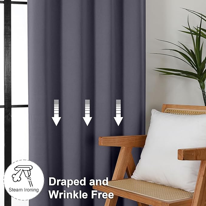 Simplebrand Ava Grey Blackout Curtains for Bedroom 96 Inches Long 2 Panels, Solid Thermal Insulated, Energy Saving Living Room Window Treatment Curtains Blackout Drapes, W40 x L96 Inch, Grey