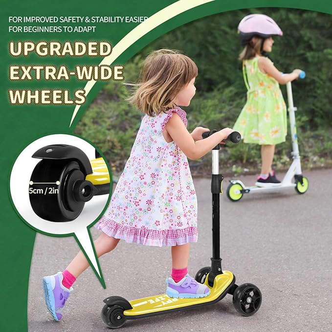 Besrey Kick Scooter for Kids Ages 3-10, 3-Wheel Folding Scooter with Adjustable Height, LED Light Wheels, Extra Wide Deck for Outdoor Activities