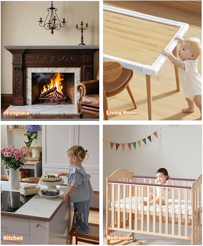 Edge Corner Protector Baby Proofing, 6.56FT 0.6'' Thicken L-Shape Furniture Fireplace Safety Bumper Guard with 6 Corners, Pre-Taped, Soft NBR Rubber Foam, Table Edge Protector for Baby (White)