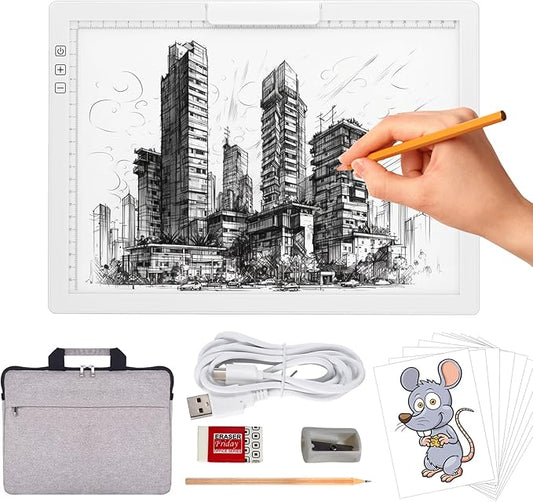 Rechargeable A4 Light Pad with Bag, Innovative Stand and Top Clip, Elice Wireless Bright Light Tracing Board Portable Artcraft Tracer Box for Drawing, Cricut Weeding Vinyl, Diamond Painting (White)