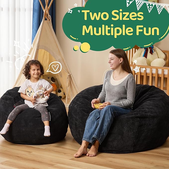 Bean Bag Chairs Teardrop Bean Bag Chair Beanbag Chair with Memory Foam Filled Machine Washable Cover for Living Room, Bedroom (Small,Black)