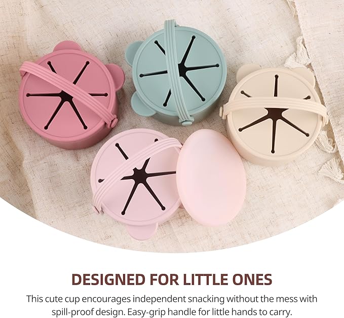 Silicone Snacks Containers for Toddlers, Baby Food Catcher Spill Proof, Kid Snacks Holder with DustProof Lid, 2 Pack Dishwasher Safe (Blush/Mauve)
