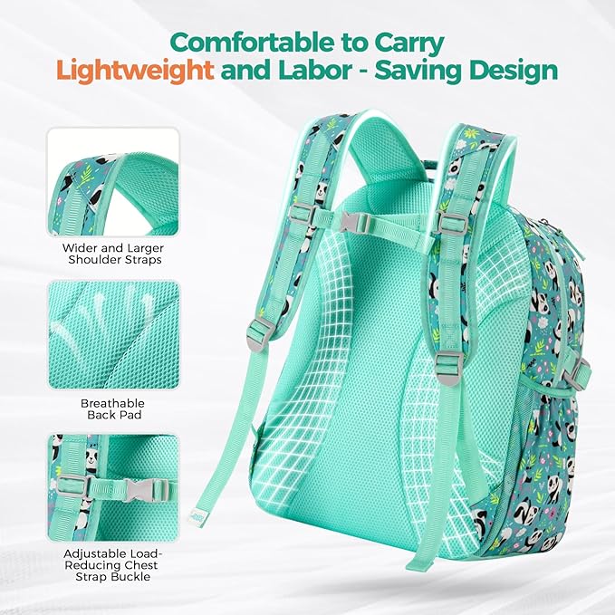 Choco Mocha Cheetah Backpack for Girls, Elementary School Backpack for Girls Ages 6-8 Kids Kindergarten Backpack Large Bookbag 18 Inch with Chest Strap, Green