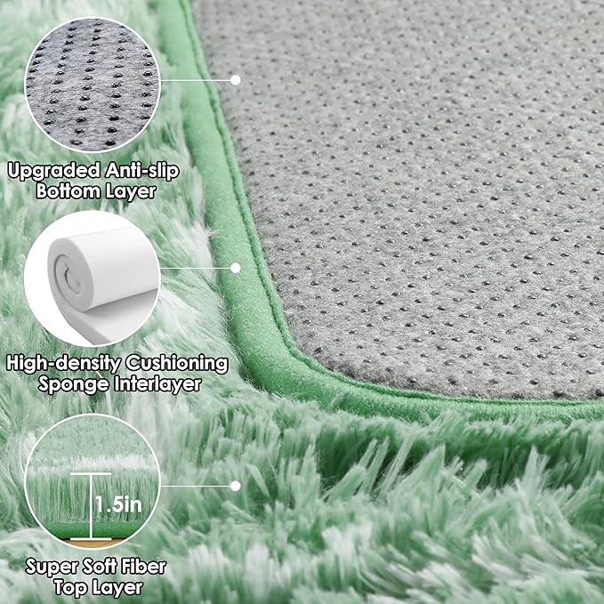 ONASAR Area Rugs for Bedroom Living Room, Washable 4x6 Fluffy Sage Green and White Throw Rug, Shaggy Geometric Floor Mat for Home Decor Aesthetic, Soft Plush Fuzzy Carpet for Nursery Kids Teen Dorm