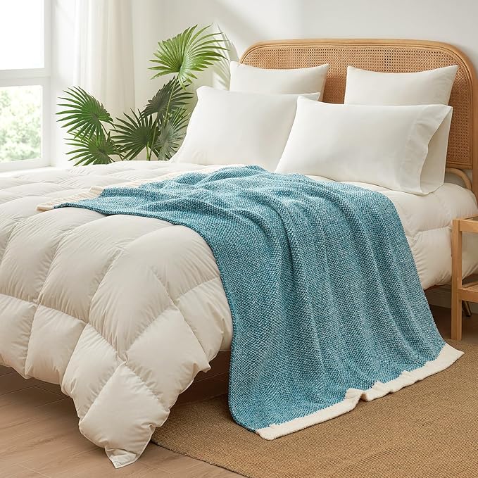 Snuggle Sac Teal Blue Reversible Super Soft Blanket Twin Size for Bed and Sofa, Heather Teal, 60x80 inches