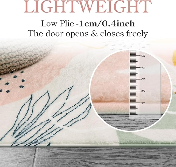 Lahome Pink Round Area Rug - 4Ft Washable Non-Slip Small Circle Boho Throw for Bedroom, Low-Pile Soft Cute Nursery Girls Room, Botanical Print Indoor for Dorm Bathroom