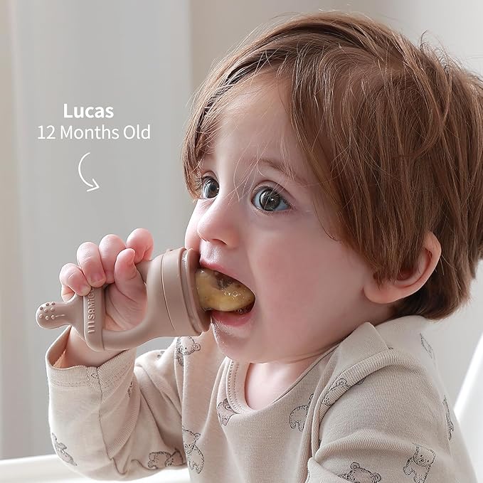 SAMiGO Baby Food Fruit Feeder and Breastmilk Popsicle Mold Set, Silicone Fruit Teether, Food Feeder Pacifier for Teething Relief, Freezer Tray, Baby Feeding Essentials, 4 Months+