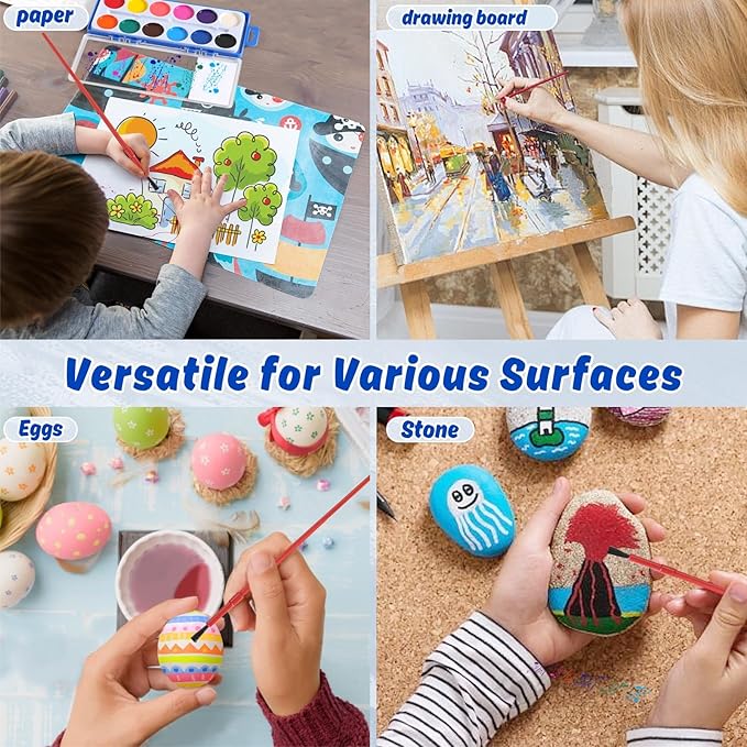 24 Packs Watercolor Paint Set Bulk, 12 Vibrant Colors Washable Watercolors with Brushes for Kids, Art Activities Painting Supplies for School Classroom Home