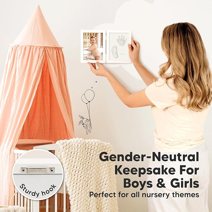 Personalized Baby Hand and Footprint Kit, Quick Dry Clay - Newborn Keepsake Feet and Handprint Kit, Nursery Picture Frame, New Mom Gifts for Baby Showers & Registry (Alpine White)