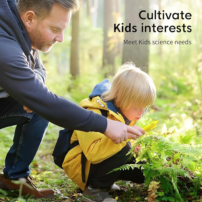 Kids Magnifying Glass Educational Science Kit - Mini LED Pocket Microscope for Kids(5-10 Years) - Durable Design - Ideal Gift for Girls (Yellow)