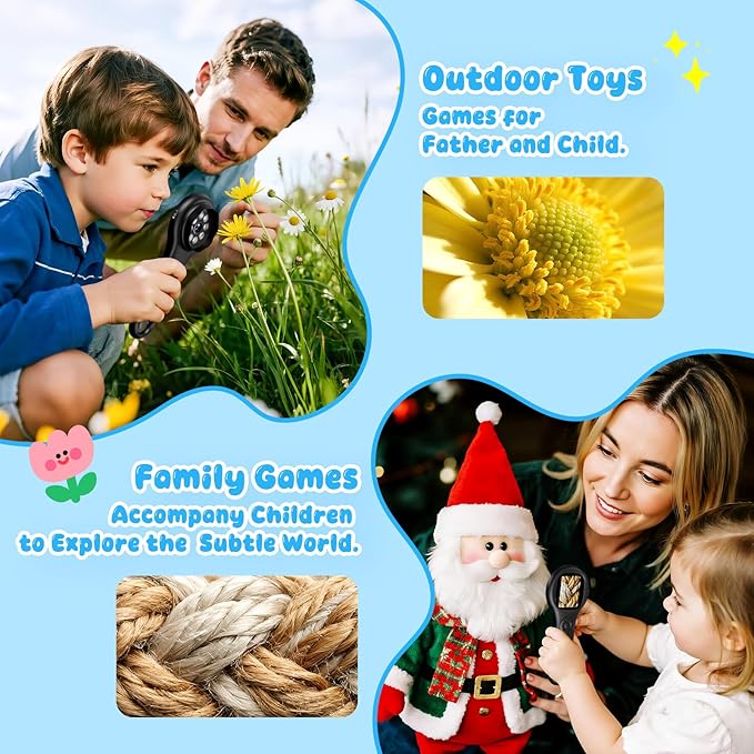 Magnifying Glass - Mini LED Pocket Microscope for Kids(5-10 Years) - Educational Science Kit Durable Design - Ideal Gift for Girls (Black)