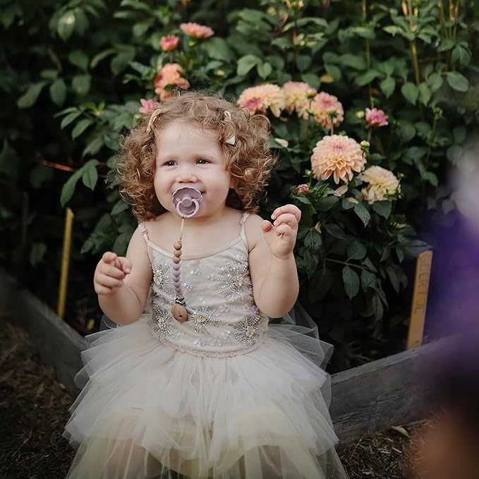 FRIGG Daisy SilkySoft Silicone Baby Pacifier | Made in Denmark | BPA-Free (Baby Pink/Soft Lilac, 6-18 Months)