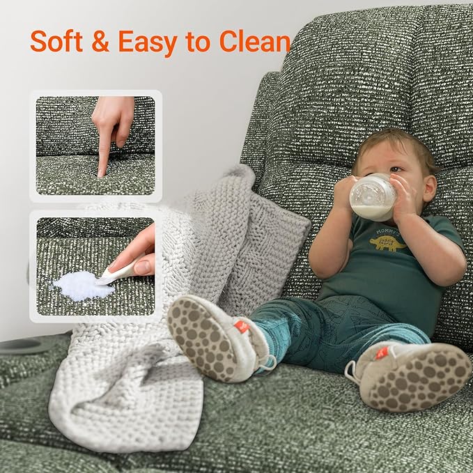 Rocking Chair Nursery with Adjustable Armrests, Electric Glider Recliner Nursing Chair for Breastfeeding, Power Swivel Recliner Chairs with USB Port and Storage, FSC Certified (Moss, Fabric)