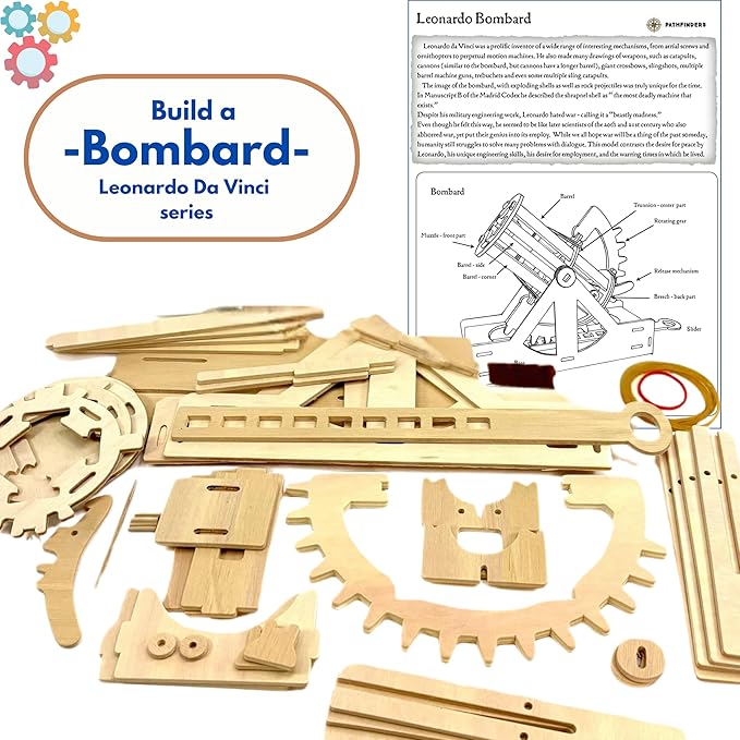 PATHFINDERS STEM Kit – Leonardo da Vinci Bombard Cannon | Science Kits for Kids Age 12-14 | stem Age 12-14 Physics Toys | Kids Engineering kit