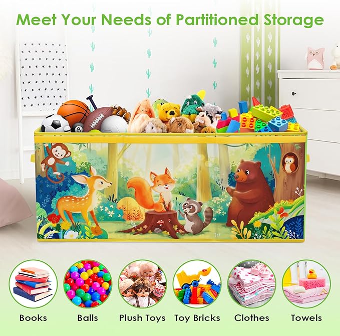 Large Toy Box Chest Organizer with Flip Lid for Kids, Collapsible Oxford Toy Storage Box with Handles for Boys Girls, Sturdy Waterproof Storage Organizer for Bedroom Playroom Nursery, 37.7×12.5×15.7''