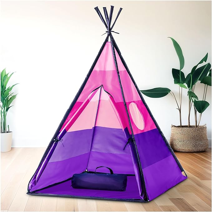 USA Toyz Happy Hut Teepee Tent for Kids - Indoor Pop Up Teepee Kids Playhouse Tents for Boys, Girls, Toddlers with Portable Storage Bag (Pink)