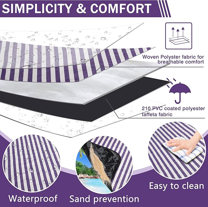 60”x 80” Picnic Blanket Waterproof and Foldable Beach Blanket, 5-Layer Outdoor Mat with Carry Strap for 6 to 8 Adults, for Camping, Park, Beach, Grass, Indoors…