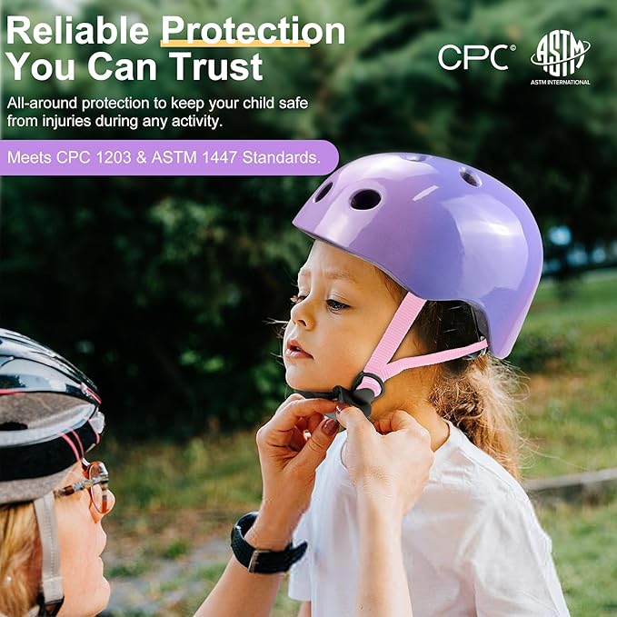 Vvinca Kids Toddlers Bike Helmet Adjustable for Ages 3-5-8 Years, Knee Pads and Elbow Pads Set Wrist Guard Sports Protective Gear Set for Roller Skate Bicycle Skateboard Scooter Girl Boy Birthday Gift